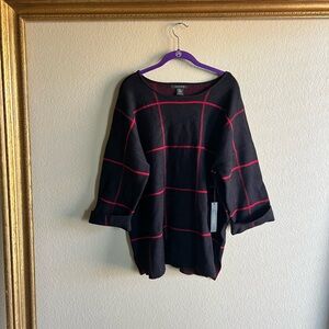 NWT Striking Black & Red Windowpane Sweater By Tahari - Women 2x